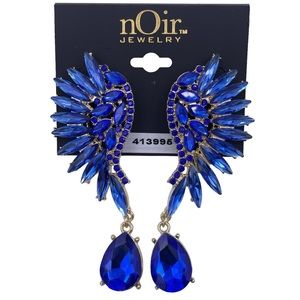 nOir rhinestone glass wings with teardrop blue earrings- New